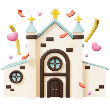Church With Confetti And Heart  3D Icon