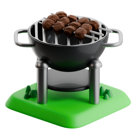 Mini Churrasqueira a Carvão com Comida  3D Icon