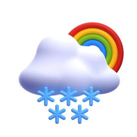 Chutes de neige nuageuses avec arc-en-ciel  3D Icon