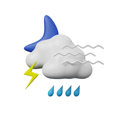 Ilustracao 3 D Do Icone Simples Conceito De Clima Noite Chuva Trovao E Ventoso 3D Illustration