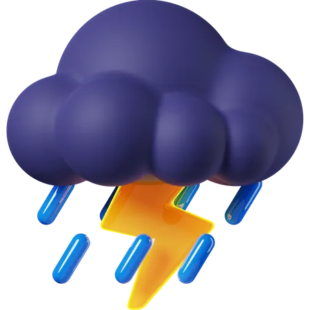 Chuva forte com trovões  3D Icon