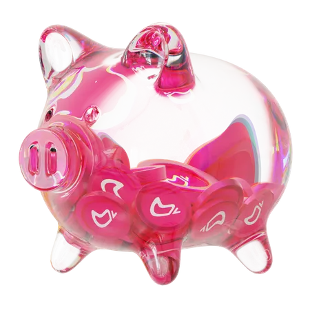 Alcancía de vidrio transparente Chz con montones decrecientes de monedas criptográficas  3D Icon