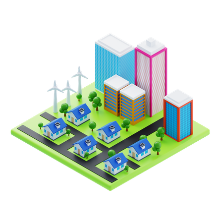 Cidade com casas  3D Icon