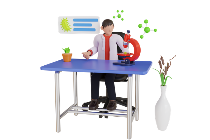 Científico profesional haciendo análisis en laboratorio.  3D Icon
