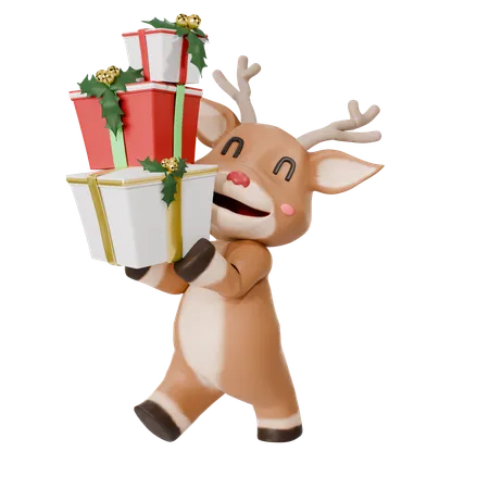 Ciervos sosteniendo cajas de Navidad  3D Icon