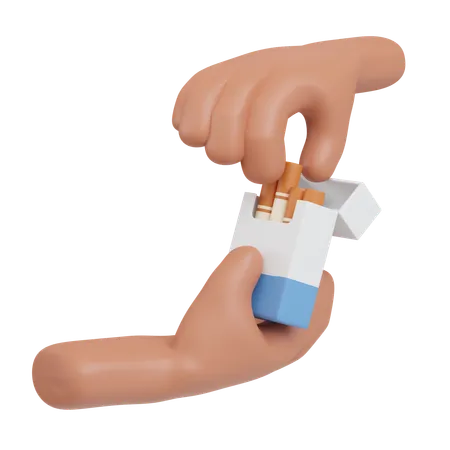 Hand Taking Cigarette From Pack Concept Of Smoking 3 D Icon Narcotics Illustration 3D Icon