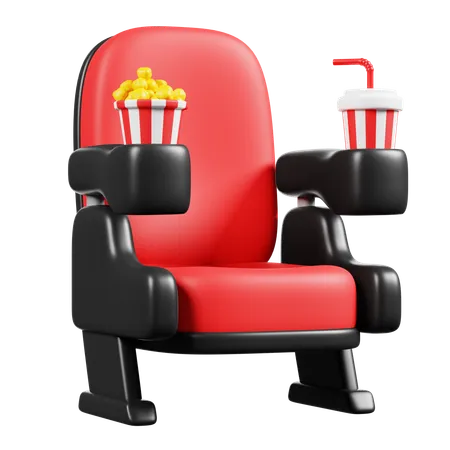 Cinema Chair With Soda Drink And Popcorn 3 D Render Icon 3D Icon
