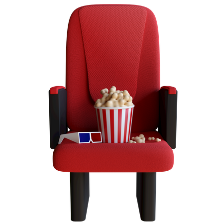 Cinema Chair With Popcorn And 3 D Glasses  3D Illustration