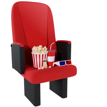 Cinema Chair With Popcorn And 3 D Glasses 3D Illustration