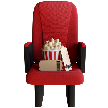 Cinema Chair With Popcorn And Film Ticket  3D Illustration