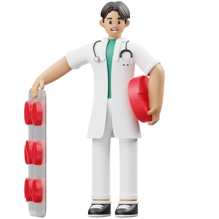 Cirujano masculino sosteniendo Medicina  3D Illustration