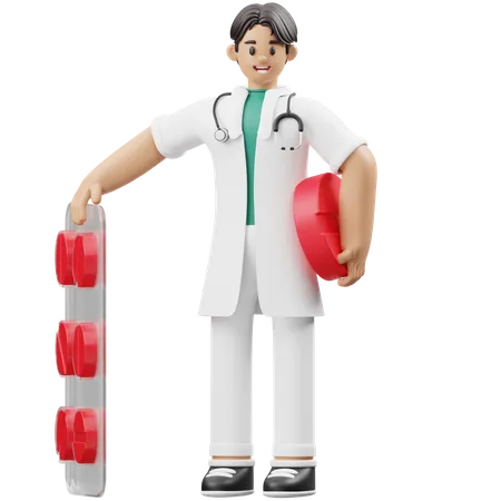 Cirujano masculino sosteniendo Medicina  3D Illustration