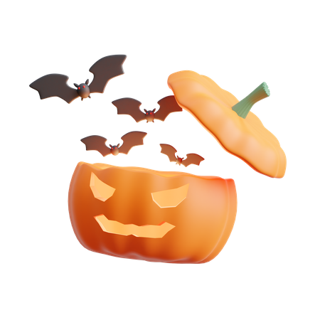 Citrouille avec des chauves-souris  3D Icon