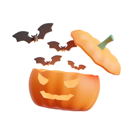 Citrouille avec des chauves-souris  3D Icon