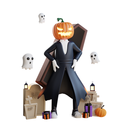 Citrouille d'Halloween debout  3D Illustration