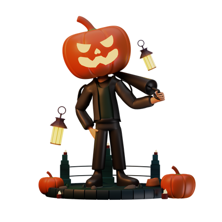 Jack O Lantern tenant un parapluie  3D Illustration