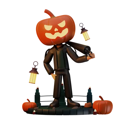 Jack O Lantern tenant un parapluie  3D Illustration