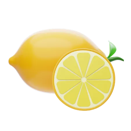 Lemon 3 D Icon Fresh Lemons With Leaves 3D Icon