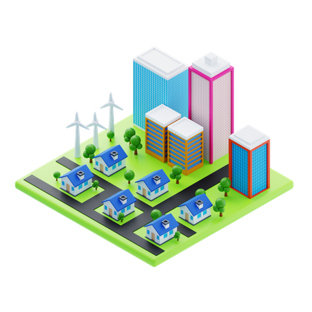 City With Homes  3D Icon