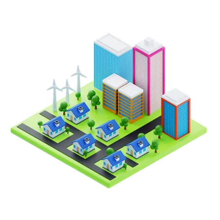 City With Homes  3D Icon