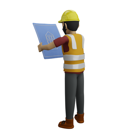 Civil Engineer Looking Architecture Plan  3D Illustration