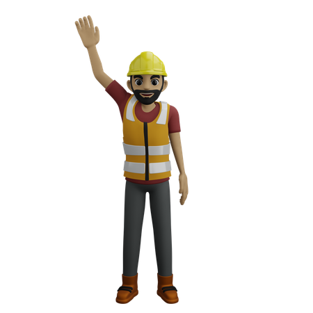 Civil Engineer Waving Hand  3D Illustration