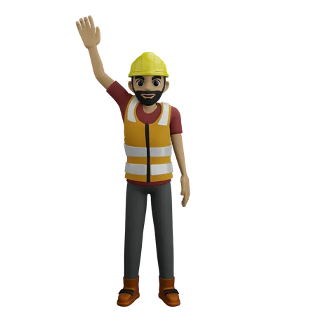 Civil Engineer Waving Hand  3D Illustration