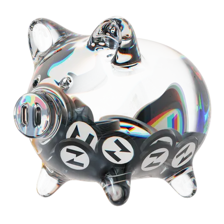 Ckb Clear Glass Piggy Bank With Decreasing Piles Of Crypto Coins  3D Icon