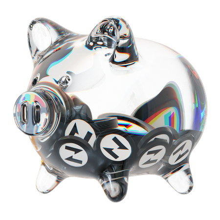 Ckb-Sparschwein aus klarem Glas mit abnehmendem Stapel an Kryptomünzen  3D Icon