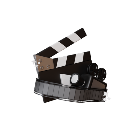 Clapper Board And Film Roll 3D Illustration