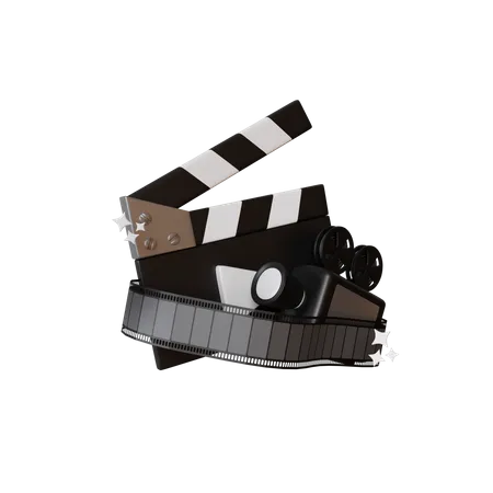 Clapper Board And Film Roll  3D Illustration