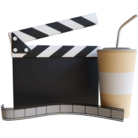 Clapperboard And Cold Drink And Filmstrip  3D Illustration