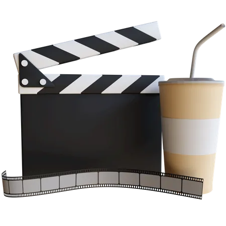 Clapperboard And Cold Drink And Filmstrip  3D Illustration