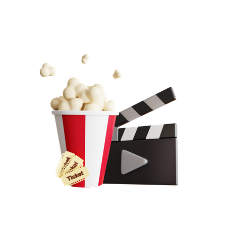 Clapperboard with Popcorn  3D Icon
