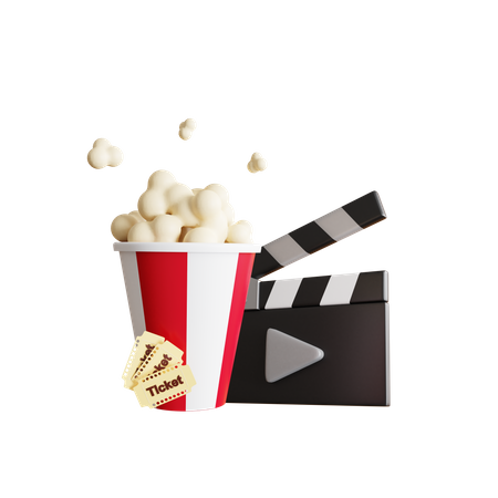 Clapperboard with Popcorn  3D Illustration