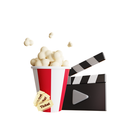 Clapperboard with Popcorn 3D Illustration