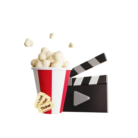 Clapperboard with Popcorn  3D Illustration