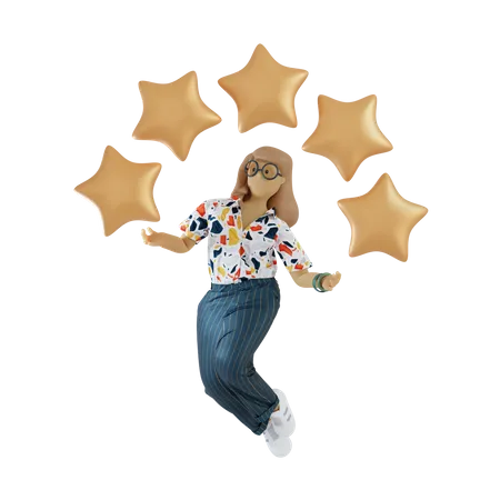 Garota avaliando cinco estrelas  3D Illustration