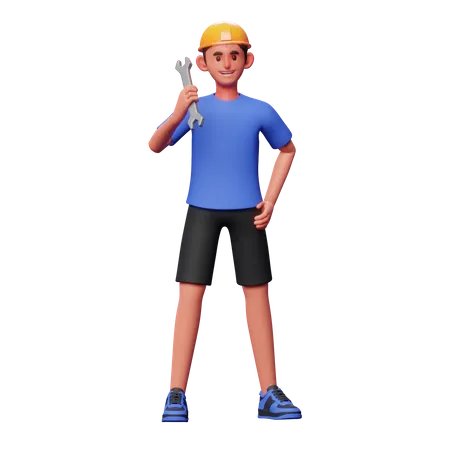 Homme de service tenant une clé  3D Illustration