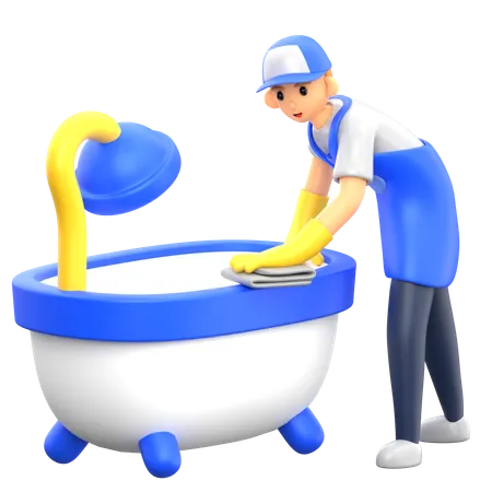 Cleaning Bathtub  3D Illustration