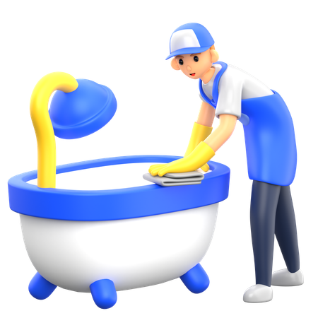 Cleaning Bathtub  3D Illustration