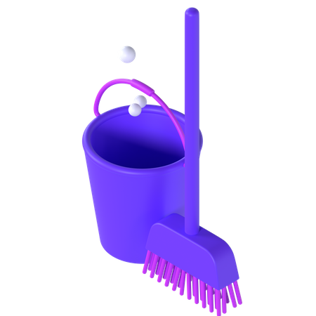 Cleaning bucket and broom  3D Icon