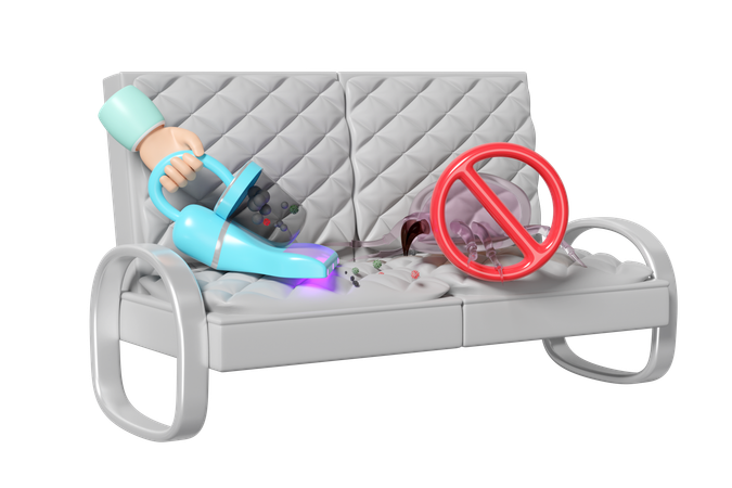 Cleaning bugs from sofa  3D Illustration