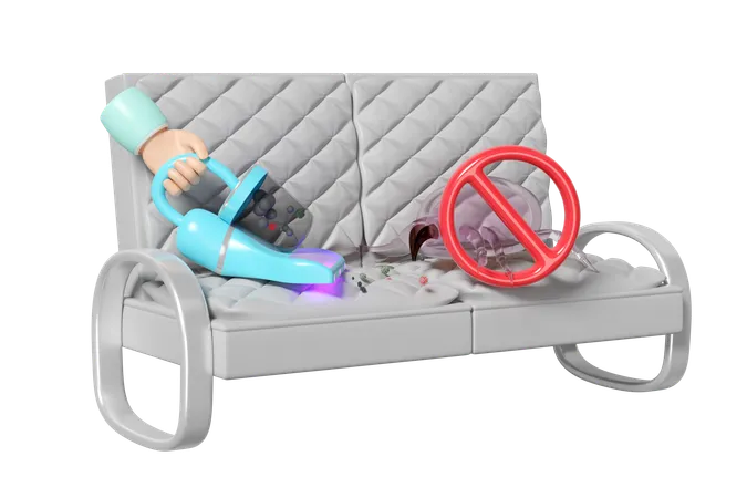 Cleaning bugs from sofa  3D Illustration