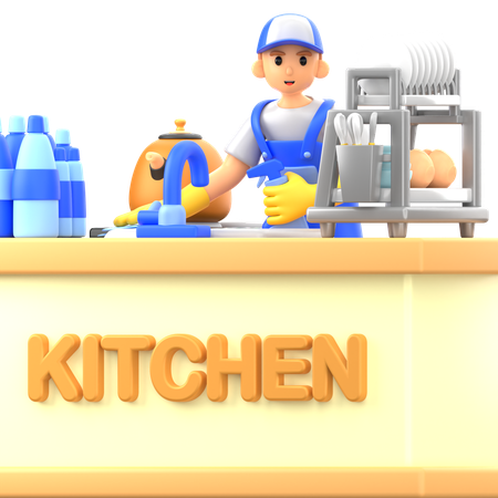 Cleaning Kitchen  3D Illustration