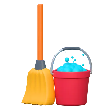 Tube Of Water And Broom Cleaning Service Equipment Labor Day Icon 3 D Illustration 3D Icon