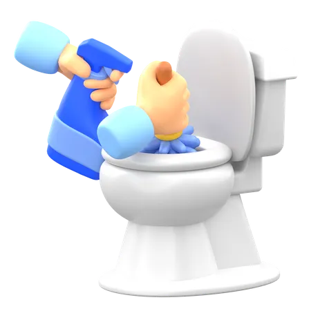 Cleaning Toilet  3D Illustration