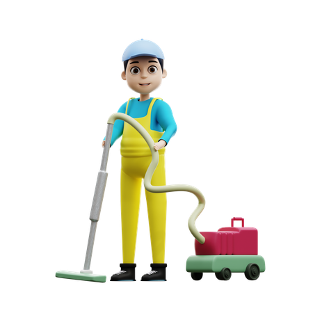 Cleaning Worker Doing Vacuum Cleaning Clean Floor At Home  3D Icon