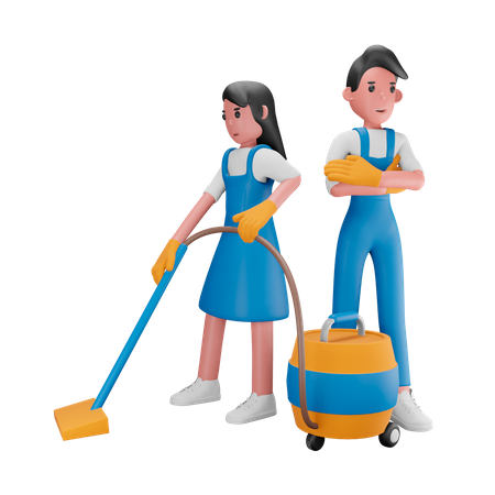 Cleaning workers  3D Illustration