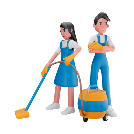 Cleaning workers 3D Illustration
